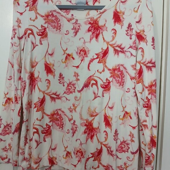 CHICO'S BRAND FLORAL PRINT BATEAU NECK SWEATER, SIZE 1....US SIZE S 8/10 - Picture 2 of 7